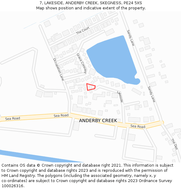 7, LAKESIDE, ANDERBY CREEK, SKEGNESS, PE24 5XS: Location map and indicative extent of plot