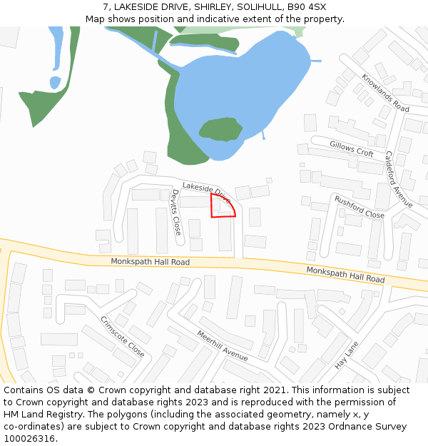 7, LAKESIDE DRIVE, SHIRLEY, SOLIHULL, B90 4SX: Location map and indicative extent of plot