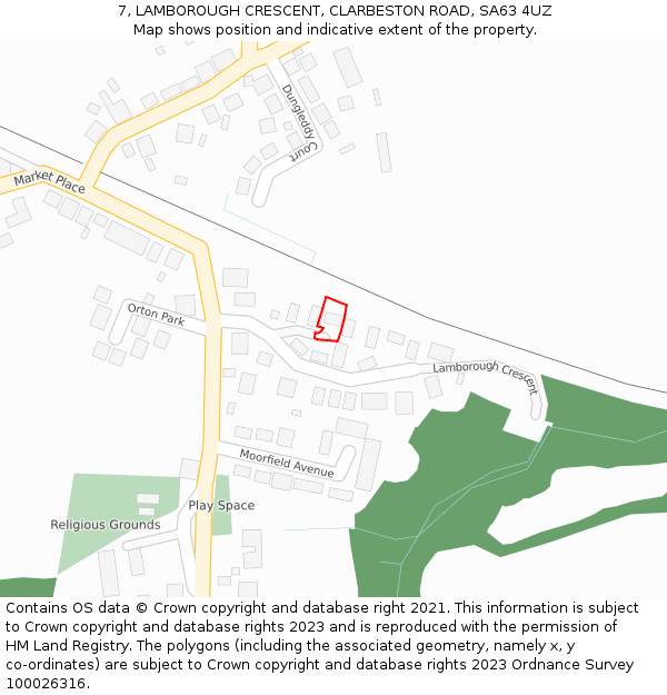 7, LAMBOROUGH CRESCENT, CLARBESTON ROAD, SA63 4UZ: Location map and indicative extent of plot