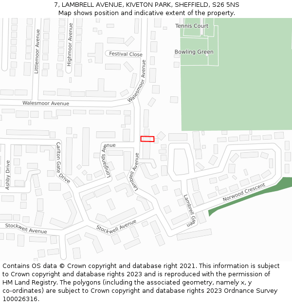7, LAMBRELL AVENUE, KIVETON PARK, SHEFFIELD, S26 5NS: Location map and indicative extent of plot