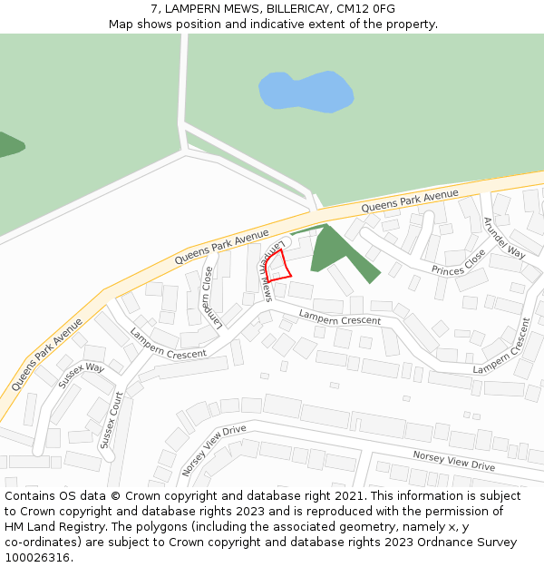 7, LAMPERN MEWS, BILLERICAY, CM12 0FG: Location map and indicative extent of plot