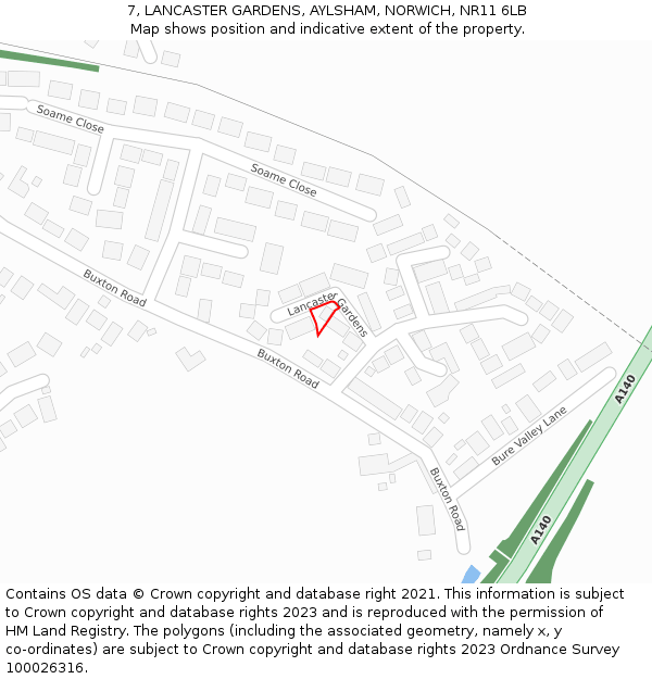 7, LANCASTER GARDENS, AYLSHAM, NORWICH, NR11 6LB: Location map and indicative extent of plot