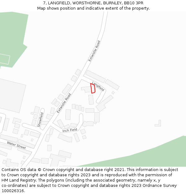 7, LANGFIELD, WORSTHORNE, BURNLEY, BB10 3PR: Location map and indicative extent of plot