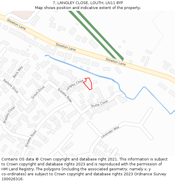 7, LANGLEY CLOSE, LOUTH, LN11 8YP: Location map and indicative extent of plot