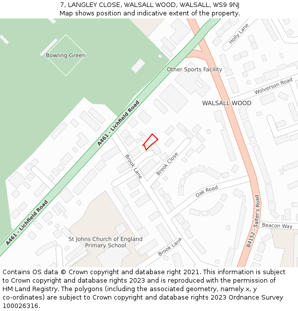 7, LANGLEY CLOSE, WALSALL WOOD, WALSALL, WS9 9NJ: Location map and indicative extent of plot