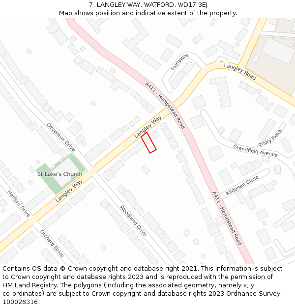 7, LANGLEY WAY, WATFORD, WD17 3EJ: Location map and indicative extent of plot