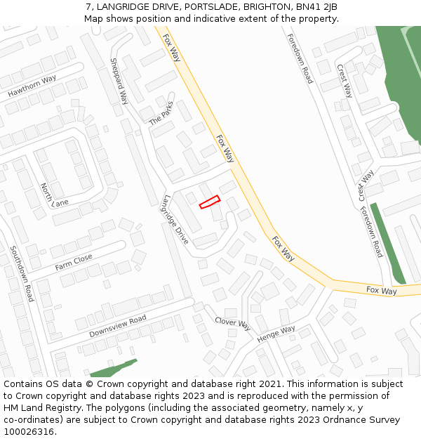 7, LANGRIDGE DRIVE, PORTSLADE, BRIGHTON, BN41 2JB: Location map and indicative extent of plot