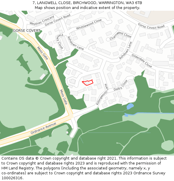 7, LANGWELL CLOSE, BIRCHWOOD, WARRINGTON, WA3 6TB: Location map and indicative extent of plot