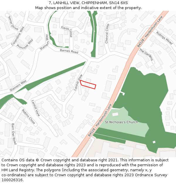 7, LANHILL VIEW, CHIPPENHAM, SN14 6XS: Location map and indicative extent of plot