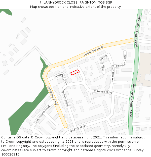 7, LANHYDROCK CLOSE, PAIGNTON, TQ3 3GP: Location map and indicative extent of plot