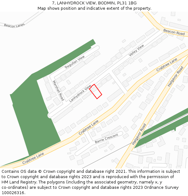 7, LANHYDROCK VIEW, BODMIN, PL31 1BG: Location map and indicative extent of plot