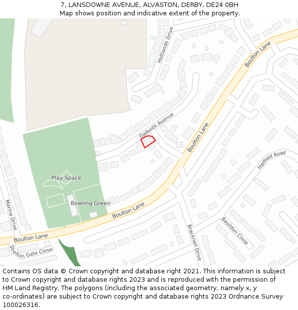 7, LANSDOWNE AVENUE, ALVASTON, DERBY, DE24 0BH: Location map and indicative extent of plot