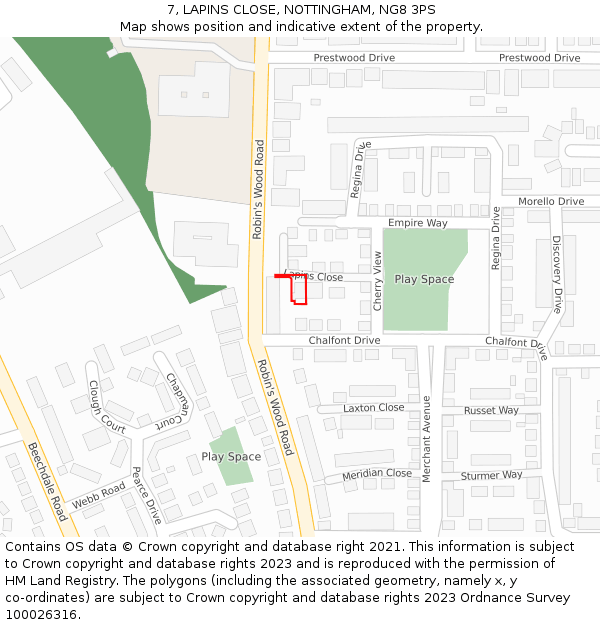7, LAPINS CLOSE, NOTTINGHAM, NG8 3PS: Location map and indicative extent of plot
