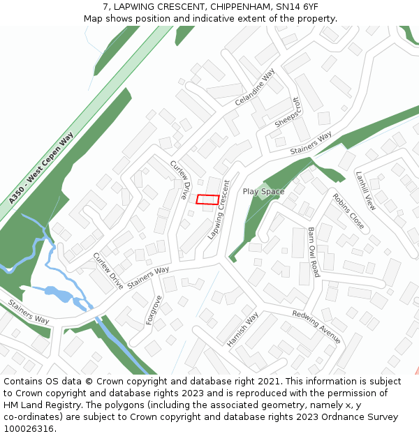 7, LAPWING CRESCENT, CHIPPENHAM, SN14 6YF: Location map and indicative extent of plot
