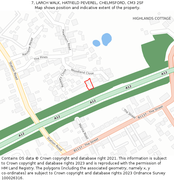 7, LARCH WALK, HATFIELD PEVEREL, CHELMSFORD, CM3 2SF: Location map and indicative extent of plot