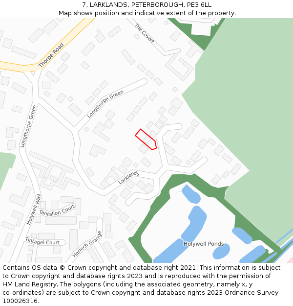 7, LARKLANDS, PETERBOROUGH, PE3 6LL: Location map and indicative extent of plot