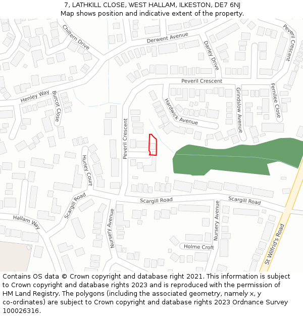 7, LATHKILL CLOSE, WEST HALLAM, ILKESTON, DE7 6NJ: Location map and indicative extent of plot