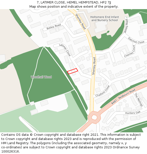 7, LATIMER CLOSE, HEMEL HEMPSTEAD, HP2 7JJ: Location map and indicative extent of plot