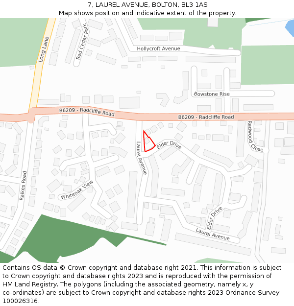 7, LAUREL AVENUE, BOLTON, BL3 1AS: Location map and indicative extent of plot