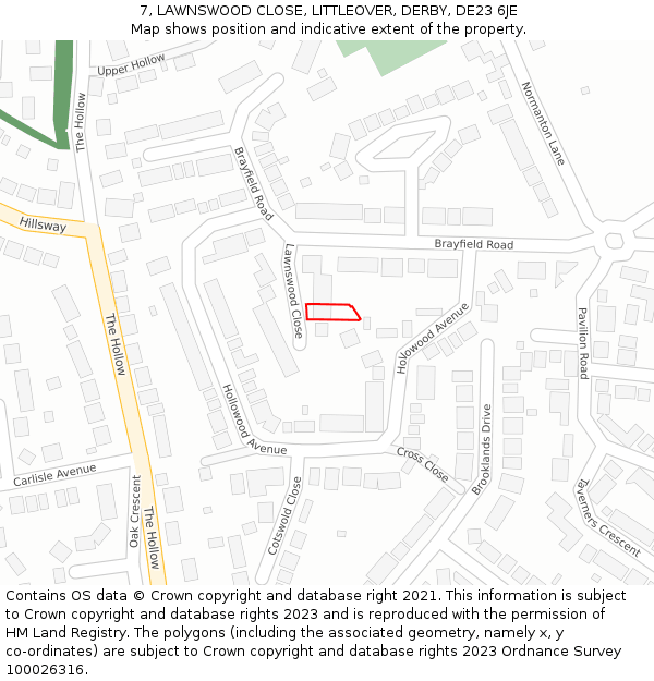 7, LAWNSWOOD CLOSE, LITTLEOVER, DERBY, DE23 6JE: Location map and indicative extent of plot