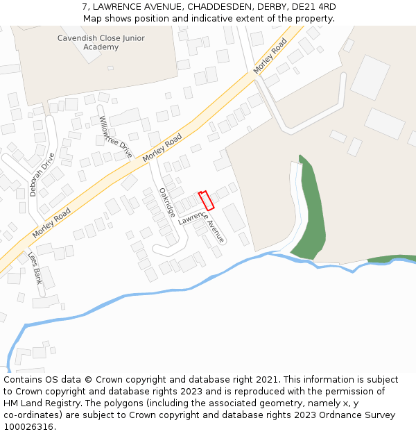 7, LAWRENCE AVENUE, CHADDESDEN, DERBY, DE21 4RD: Location map and indicative extent of plot