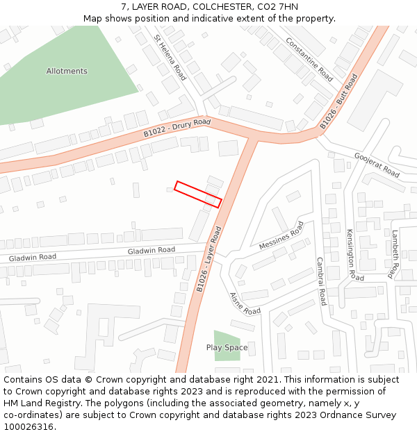 7, LAYER ROAD, COLCHESTER, CO2 7HN: Location map and indicative extent of plot