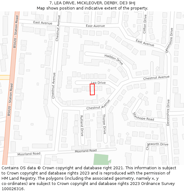 7, LEA DRIVE, MICKLEOVER, DERBY, DE3 9HJ: Location map and indicative extent of plot