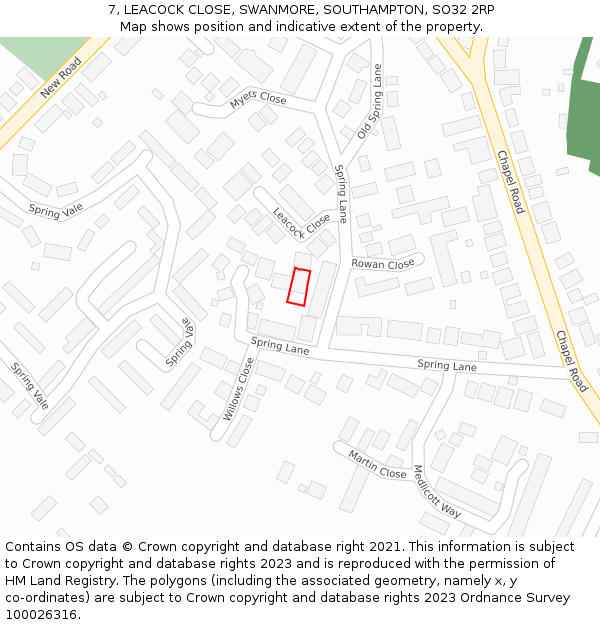 7, LEACOCK CLOSE, SWANMORE, SOUTHAMPTON, SO32 2RP: Location map and indicative extent of plot
