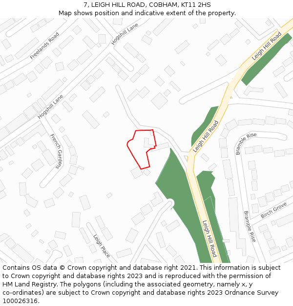 7, LEIGH HILL ROAD, COBHAM, KT11 2HS: Location map and indicative extent of plot