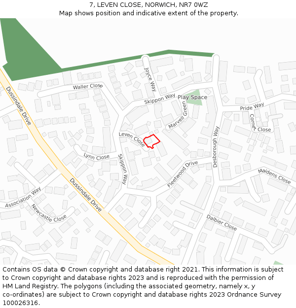 7, LEVEN CLOSE, NORWICH, NR7 0WZ: Location map and indicative extent of plot