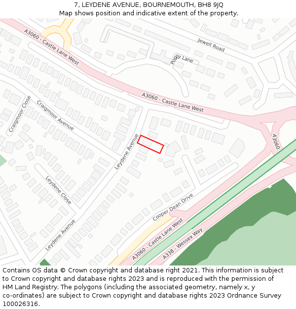 7, LEYDENE AVENUE, BOURNEMOUTH, BH8 9JQ: Location map and indicative extent of plot