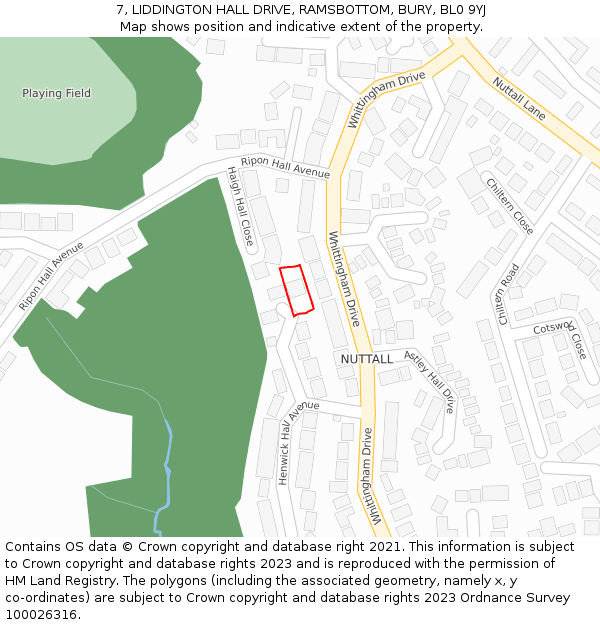 7, LIDDINGTON HALL DRIVE, RAMSBOTTOM, BURY, BL0 9YJ: Location map and indicative extent of plot