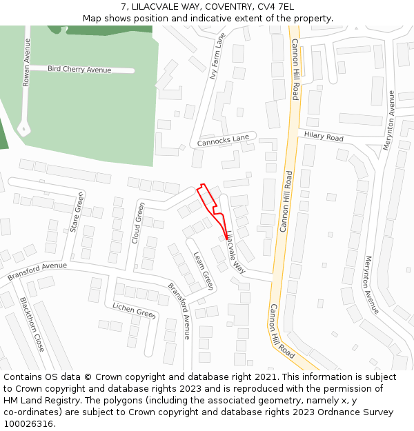 7, LILACVALE WAY, COVENTRY, CV4 7EL: Location map and indicative extent of plot