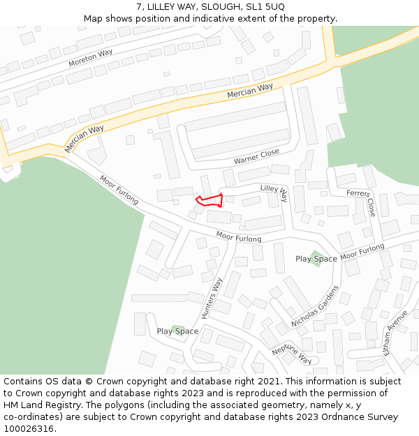 7, LILLEY WAY, SLOUGH, SL1 5UQ: Location map and indicative extent of plot