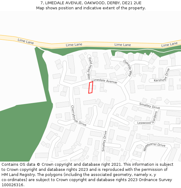 7, LIMEDALE AVENUE, OAKWOOD, DERBY, DE21 2UE: Location map and indicative extent of plot