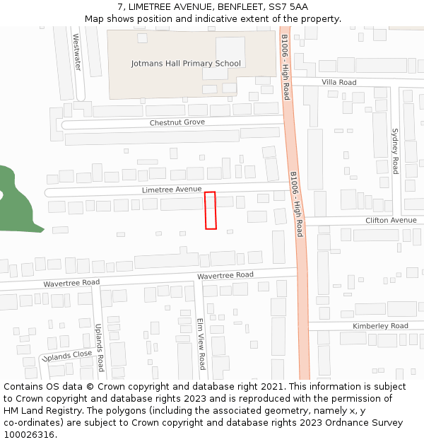 7, LIMETREE AVENUE, BENFLEET, SS7 5AA: Location map and indicative extent of plot