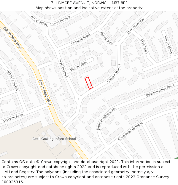 7, LINACRE AVENUE, NORWICH, NR7 8PF: Location map and indicative extent of plot