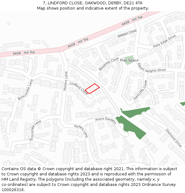 7, LINDFORD CLOSE, OAKWOOD, DERBY, DE21 4TA: Location map and indicative extent of plot