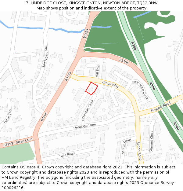 7, LINDRIDGE CLOSE, KINGSTEIGNTON, NEWTON ABBOT, TQ12 3NW: Location map and indicative extent of plot