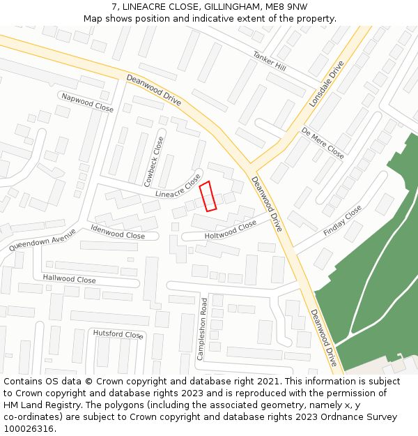 7, LINEACRE CLOSE, GILLINGHAM, ME8 9NW: Location map and indicative extent of plot