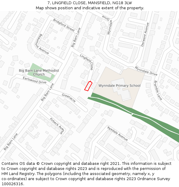 7, LINGFIELD CLOSE, MANSFIELD, NG18 3LW: Location map and indicative extent of plot