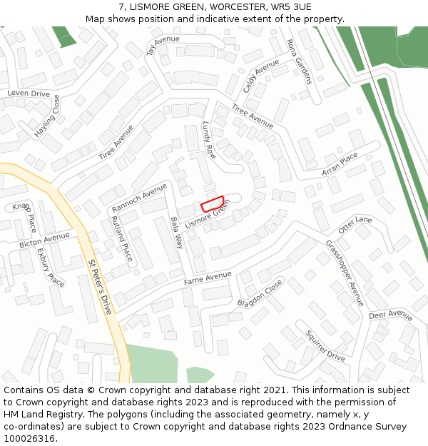 7, LISMORE GREEN, WORCESTER, WR5 3UE: Location map and indicative extent of plot