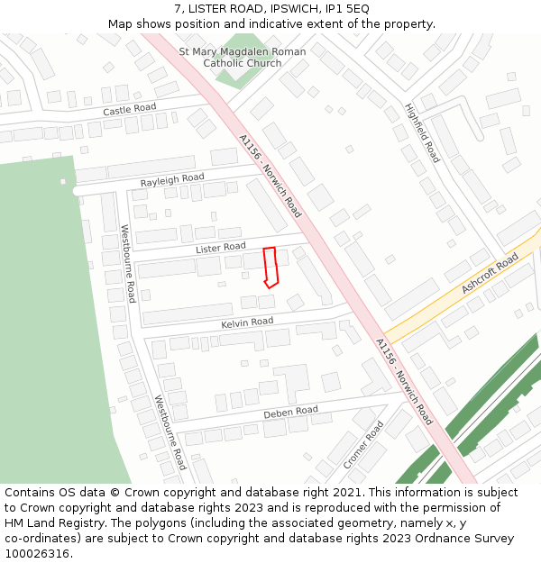 7, LISTER ROAD, IPSWICH, IP1 5EQ: Location map and indicative extent of plot