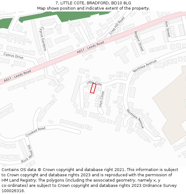 7, LITTLE COTE, BRADFORD, BD10 8LG: Location map and indicative extent of plot
