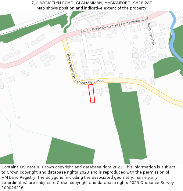 7, LLWYNCELYN ROAD, GLANAMMAN, AMMANFORD, SA18 2AE: Location map and indicative extent of plot
