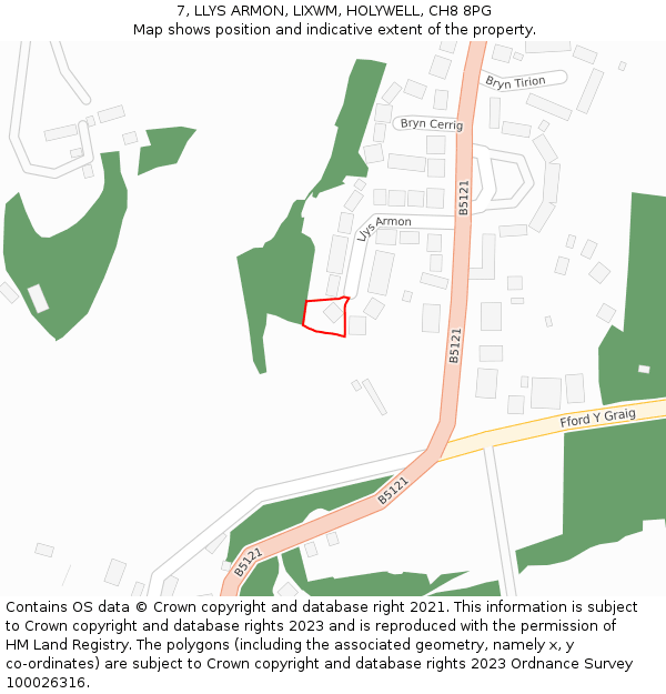 7, LLYS ARMON, LIXWM, HOLYWELL, CH8 8PG: Location map and indicative extent of plot