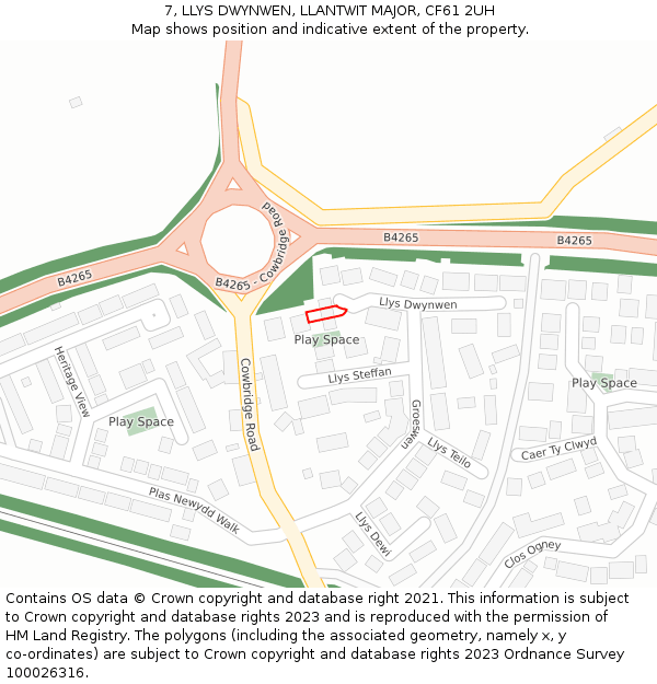 7, LLYS DWYNWEN, LLANTWIT MAJOR, CF61 2UH: Location map and indicative extent of plot