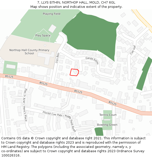 7, LLYS EITHIN, NORTHOP HALL, MOLD, CH7 6GL: Location map and indicative extent of plot