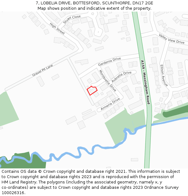 7, LOBELIA DRIVE, BOTTESFORD, SCUNTHORPE, DN17 2GE: Location map and indicative extent of plot