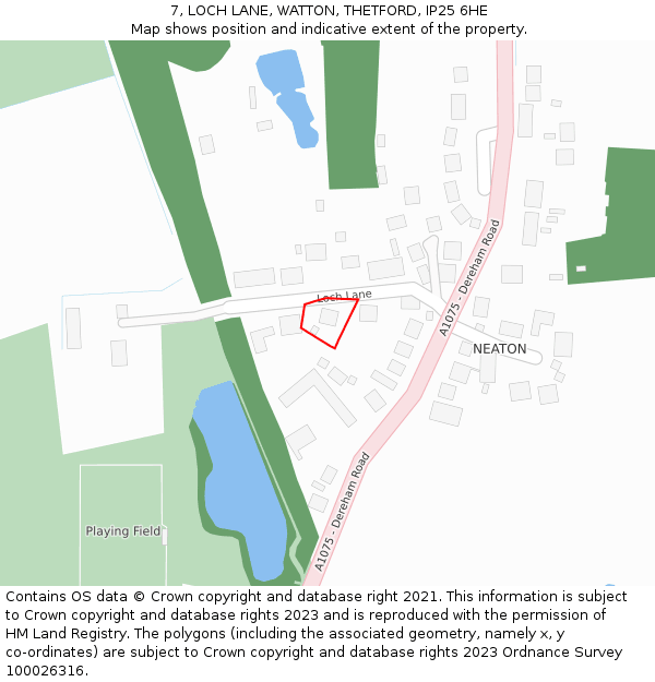 7, LOCH LANE, WATTON, THETFORD, IP25 6HE: Location map and indicative extent of plot